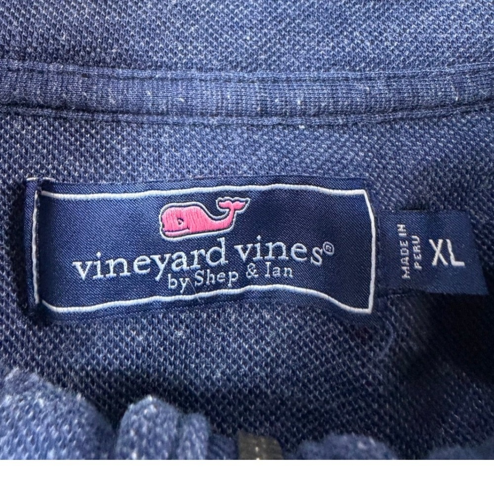 Vineyard Vines Mens XL Quarter Zip Pullover Navy Blue Heathered Pique Sweater - Picture 2 of 12